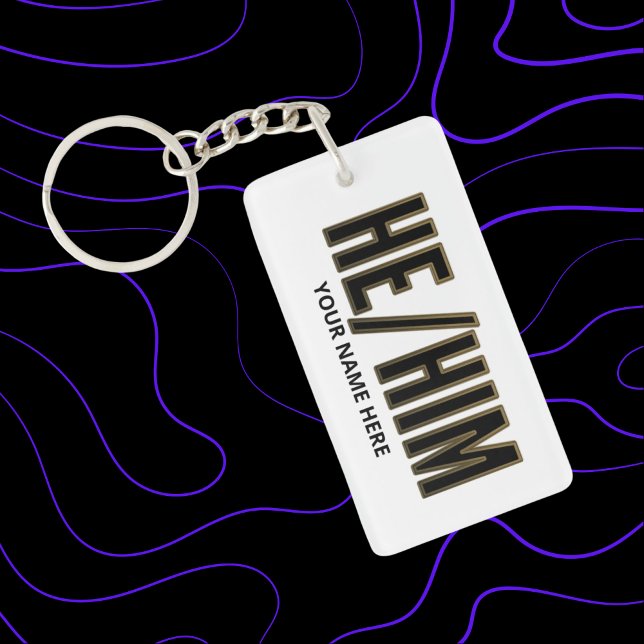 Pronouns He Him Black and Gold Keychain (Creator Uploaded)