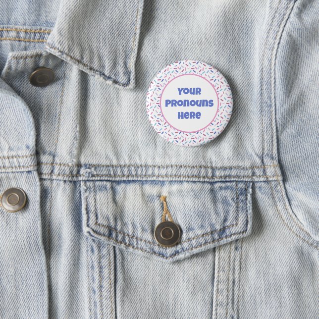 PRONOUNS Rainbow Sprinkles Bigender Pride Flag Button (In Situ)