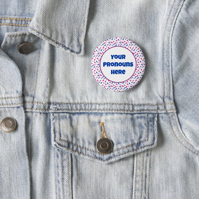PRONOUNS Rainbow Sprinkles Bisexual Pride Flag Button (In Situ)