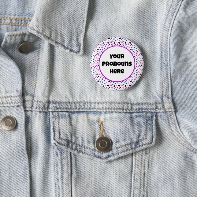 PRONOUNS Rainbow Sprinkles Genderfluid Pride Flag Button (In Situ)