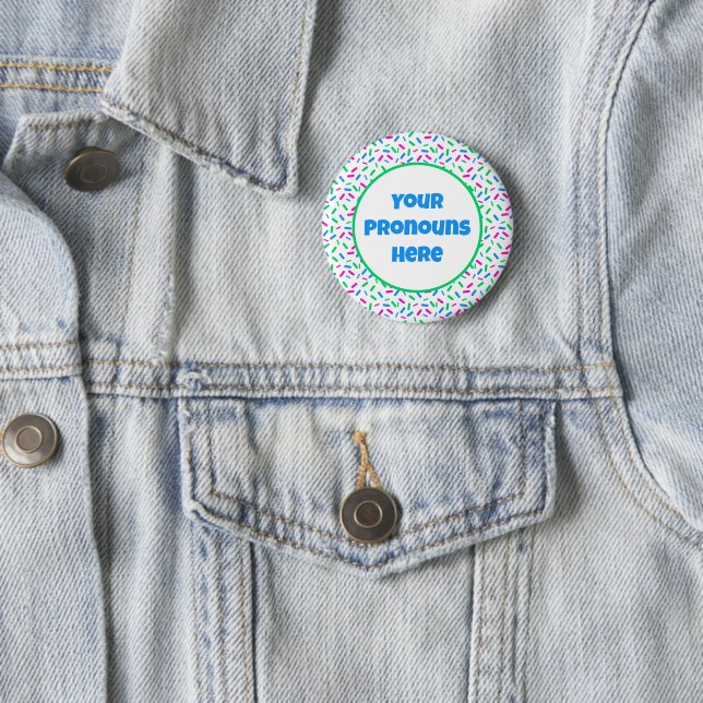 PRONOUNS Rainbow Sprinkles Polysexual Pride Flag Button (In Situ)