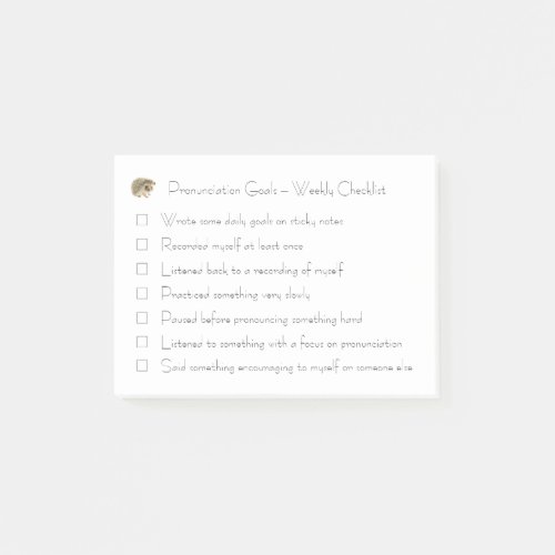 Pronunciation Goals Weekly Checklist â Hedgehog Post_it Notes