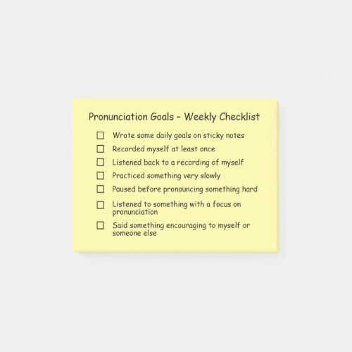 Pronunciation Goals Weekly Checklist â Plain Post_it Notes