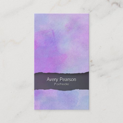 Proofreader PrintPublishing Purple Watercolor Tear Business Card