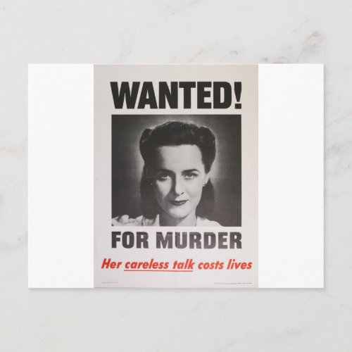 Propaganda Poster Wanted for Murder WWII Postcard