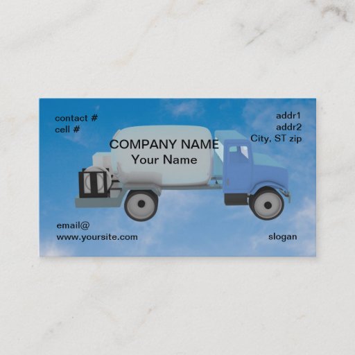 Customizable propane truck on blue sky business card