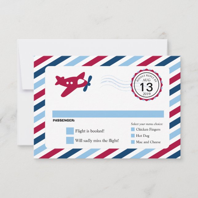 Propeller Plane Airmail Birthday RSVP (Front)