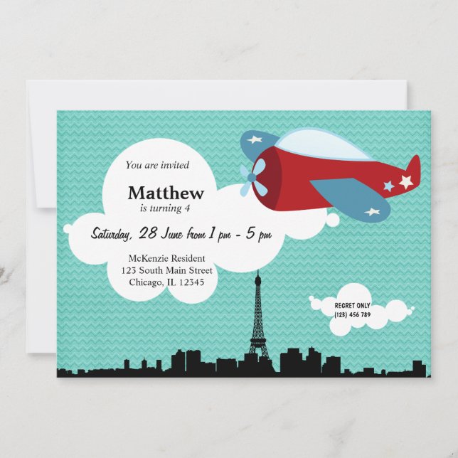 Propellor Plane Birthday theme (Blue) Invitation (Front)
