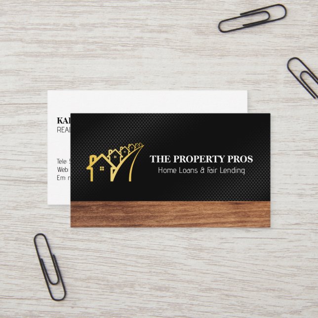Properties | Black Carbon | Wood Trim Business Card (Front/Back In Situ)