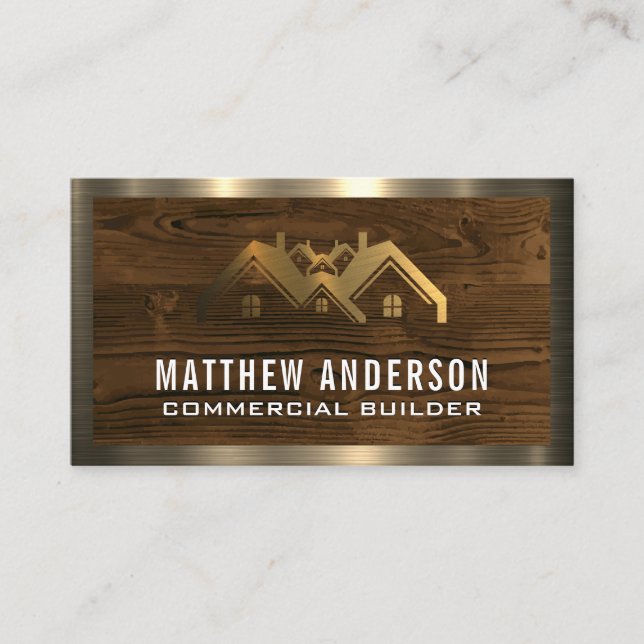 Properties Gold Metallic Logo | Real Estate Business Card (Front)