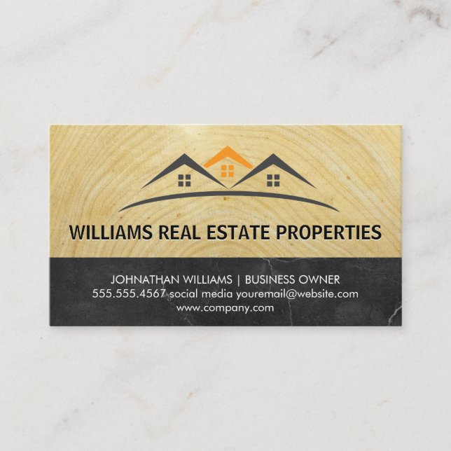 Properties Logo | Wood and Marble Business Card (Front)