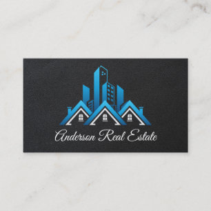 Properties Real Estate Black Leather Look Business Card