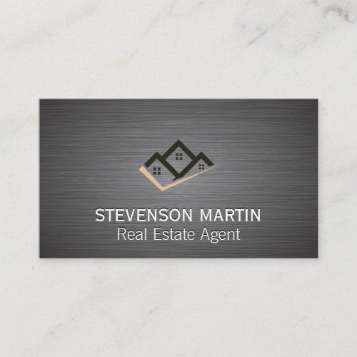 Property Icon  Metallic Brushed Texture Business Card