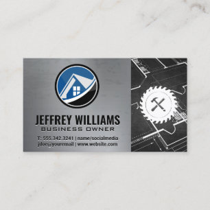 Property Logo Blue Print Carpentry Business Card