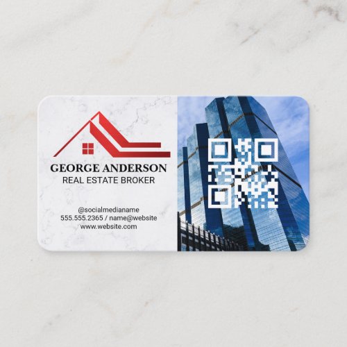 Property Logo | QR Code | Skyscraper Buildings Business Card