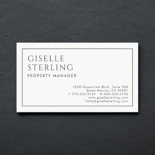 Property Manager Luxury Minimalist Black White Business Card