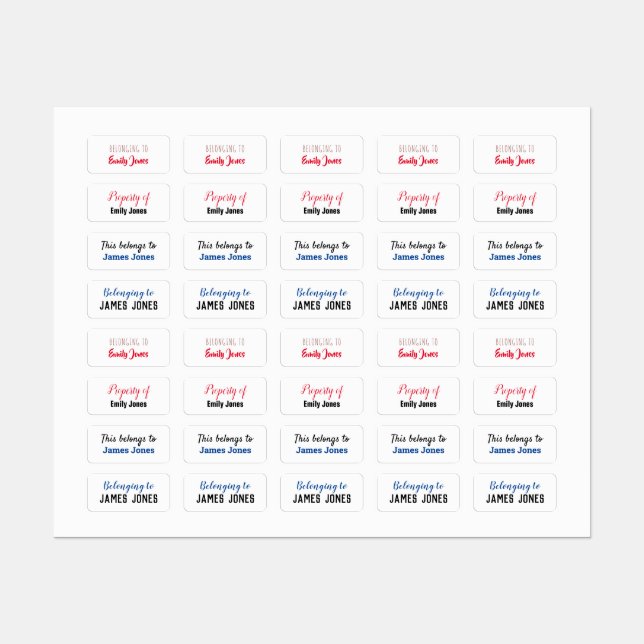 Property Of & Belonging To Name Typography Kids' Labels (Sheet)