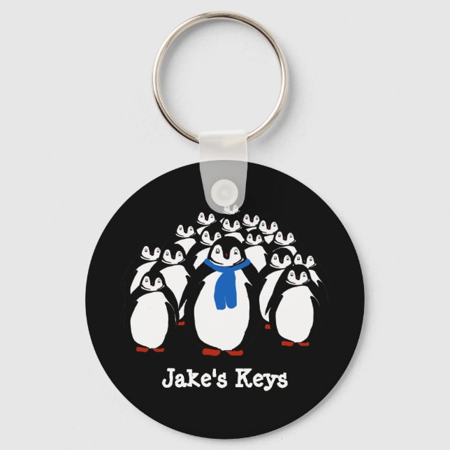 Property of Black and White Illustrated Penguin Keychain (Front)