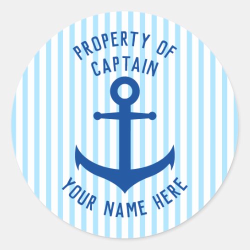 Property of Captain add name nautical themed Cla Classic Round Sticker