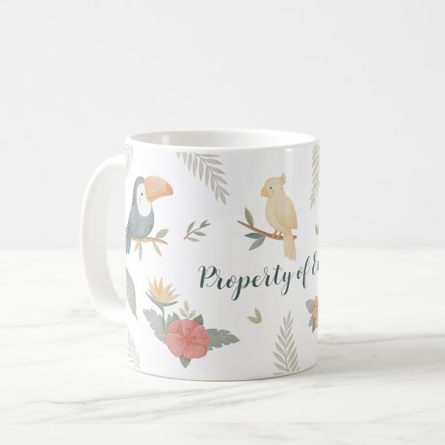 "Property Of" Custom Name Jungle Tropical Kids Mug (Front Left)
