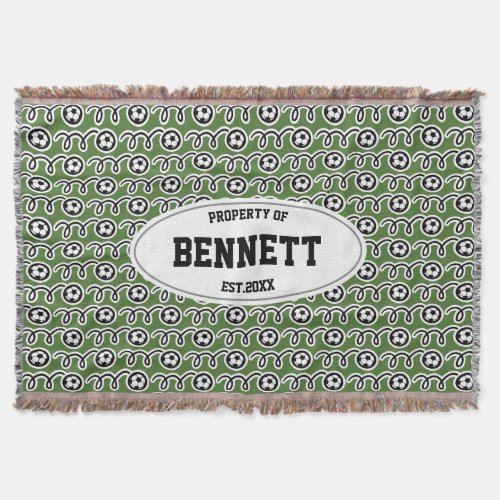 Property of family name soccer ball pattern sports throw blanket