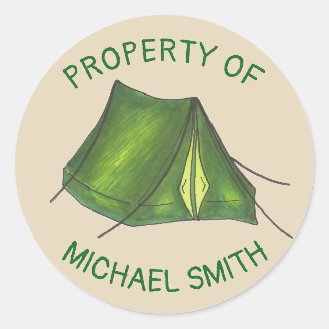 Property of Green Camping Summer Camp Tent Gear Classic Round Sticker (Front)