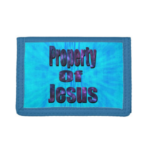 Property Of Jesus Blue Religious Design, Trifold Wallet
