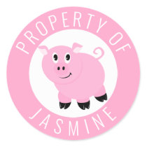 Property Of Kids Book Belongs To Pink Pig Classic Round Sticker