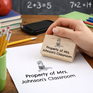 Property Of Mrs. Johnson's Classroom Cute Dino Rubber Stamp