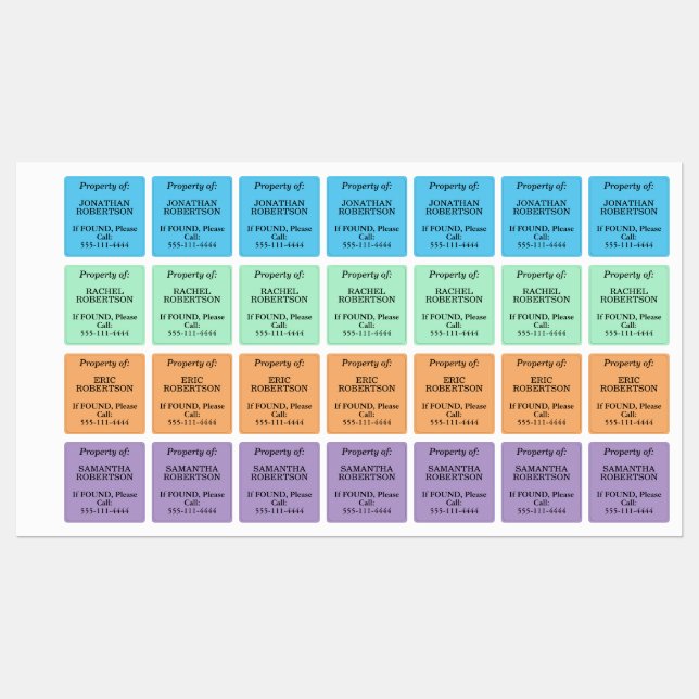 Property of Names Blue Green Orange  Kids' Labels (Sheet)