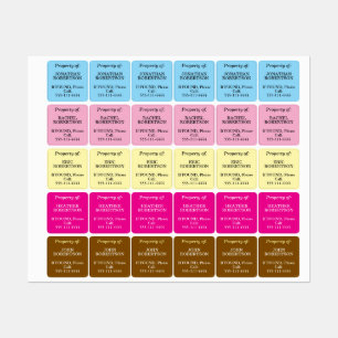 Property of Names Blue Pink Cream Brown Kids' Labels