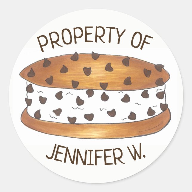 Property of Personalized Chipwich Ice Cream Foodie Classic Round Sticker (Front)
