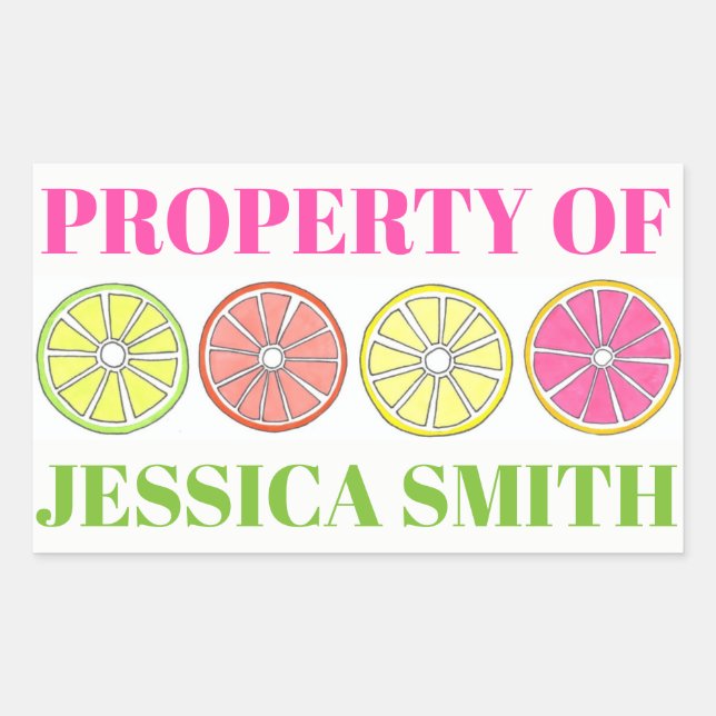 Property of Personalized Citrus Fruit Lemon Lime Rectangular Sticker (Front)