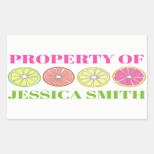 Property of Personalized Citrus Fruit Lemon Lime Rectangular Sticker