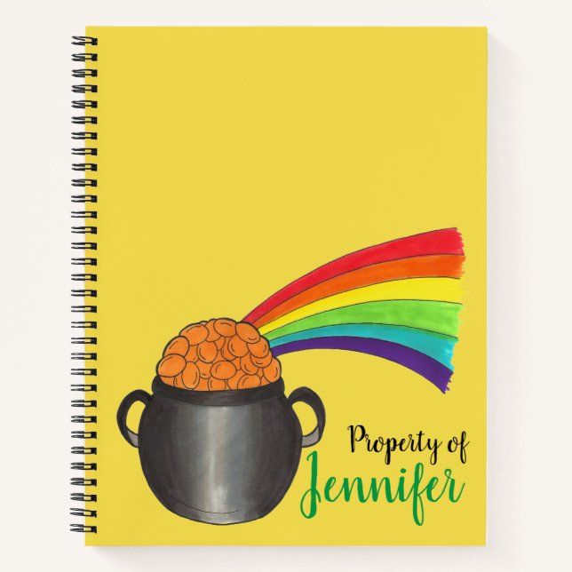 Property of Personalized Lucky Rainbow Pot of Gold Notebook (Front)