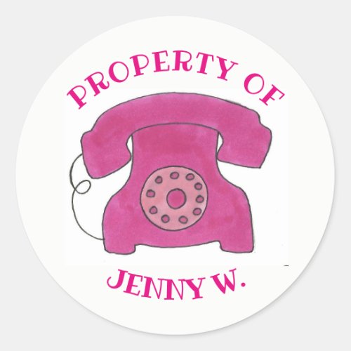 PROPERTY OF Personalized Pink Retro Rotary Phone Classic Round Sticker