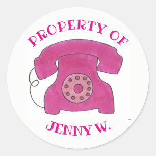 PROPERTY OF Personalized Pink Retro Rotary Phone Classic Round Sticker