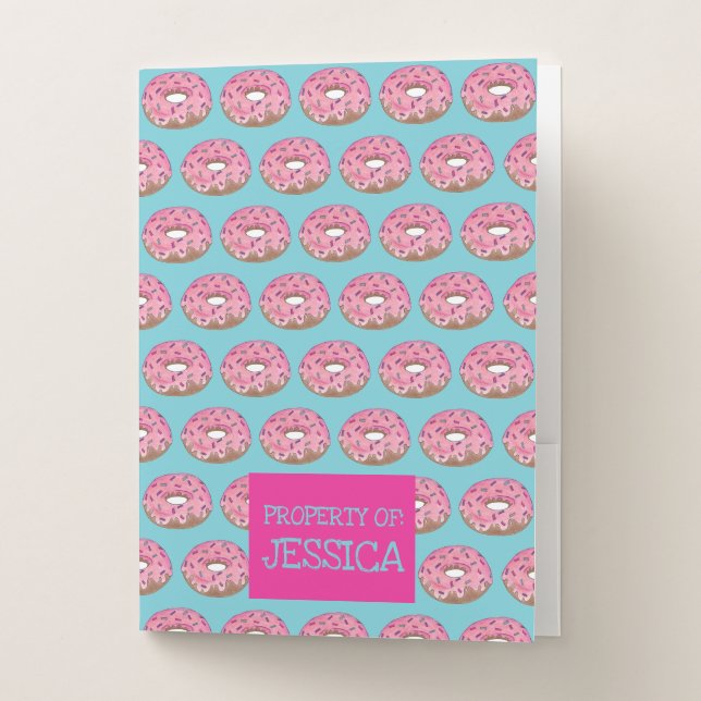Property of Personalized Pink Teal Donut Doughnut Pocket Folder (Front)