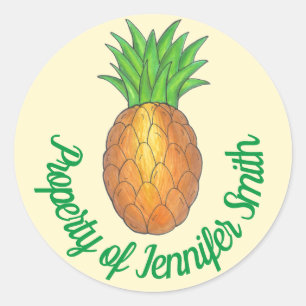 PROPERTY OF Personalized Tropical Pineapple Fruit Classic Round Sticker