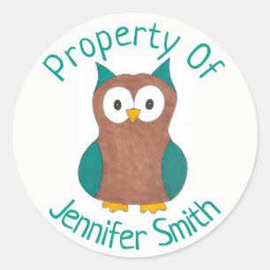 Property of Personalized Wise Brown Owl Bird Classic Round Sticker