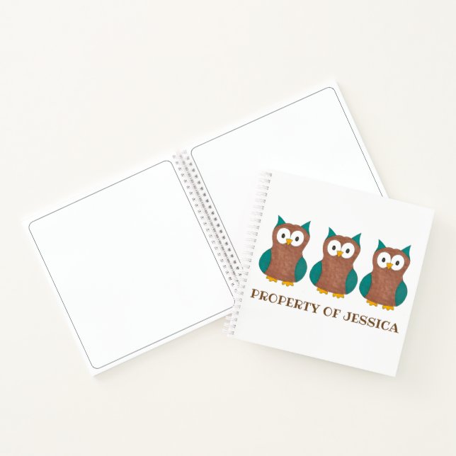 Property of Personalized Wise Brown Owl Bird Hoot Notebook (Inside)