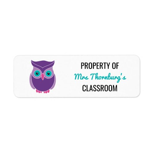 Property Of Teacher Classroom Cute Purple Owl Label