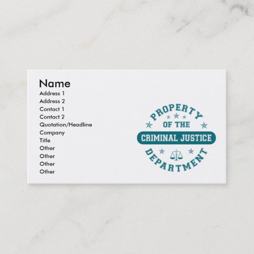 Customizable Property of the Criminal Justice Department Business Card Template