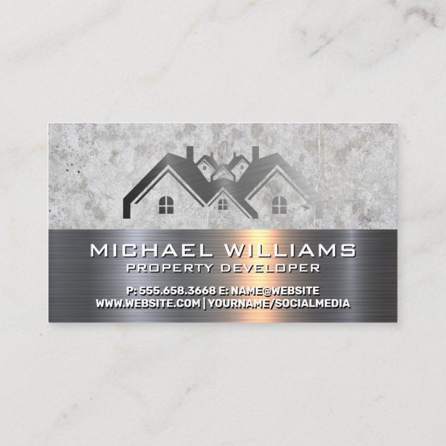 Property Real Estate Homes | Metallic Rock Business Card (Back)