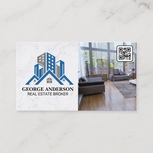 Property Realtor | Living Room | QR Barcode Business Card (Front)