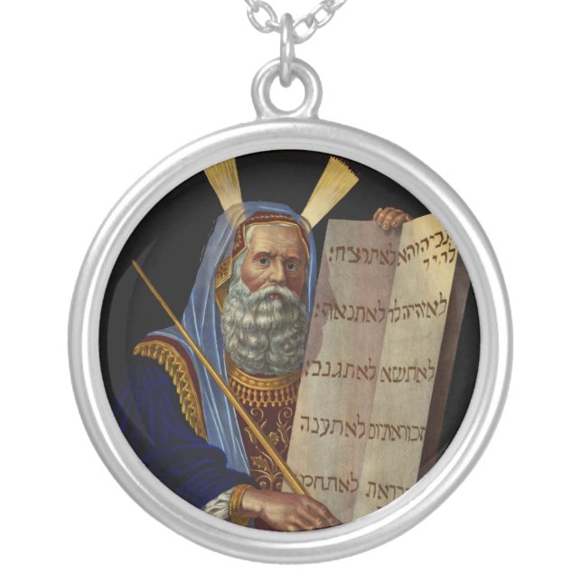 Prophet Moses with the Tablets of the Law  Silver Plated Necklace (Front)