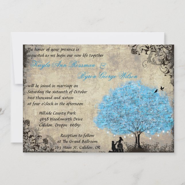 Proposal Blue Tree Vintage Wedding Invitations (Front)