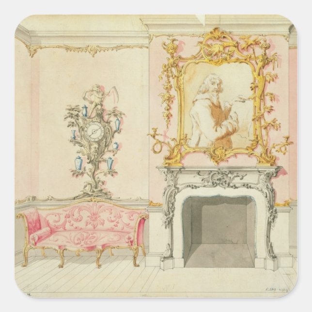 Proposal for a drawing room interior, 1755-60 (w/c square sticker (Front)