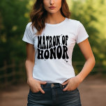Proposal Gift Retro Matron Of Honor Bridal Party T-Shirt<br><div class="desc">Present your matron of honor with a gift that celebrates her special role in your wedding with our Proposal Gift Retro Matron of Honor Bridal Party T-Shirt. This retro-inspired bridesmaid shirt is perfect for capturing the groovy, boho vibe of your wedding, making it a standout piece in your bridal party's...</div>