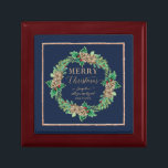 Proposal Navy Merry Christmas Rose Gold Script Gift Box<br><div class="desc">"Proposal Navy Merry Christmas Rose Gold Script gift box, Will You Marry Me?." Propose in style and in a way that she can treasure forever! Elegant, hand painted watercolor Christmas wreath with pine cones, holly leaves and berries with forest gathered foliage was created by Audrey Jeanne Roberts, an internationally known...</div>